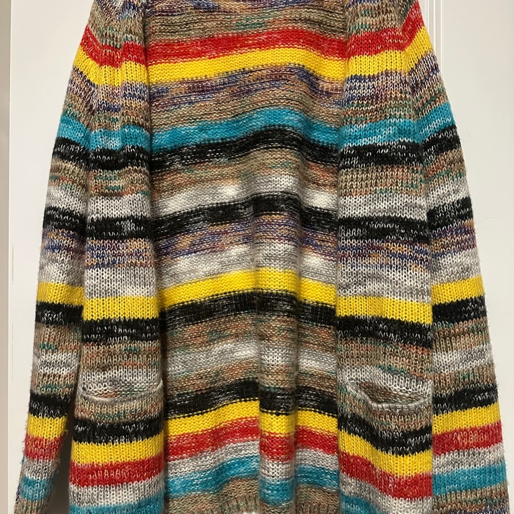 Colorful Striped Maxi Length Knit Cardigan